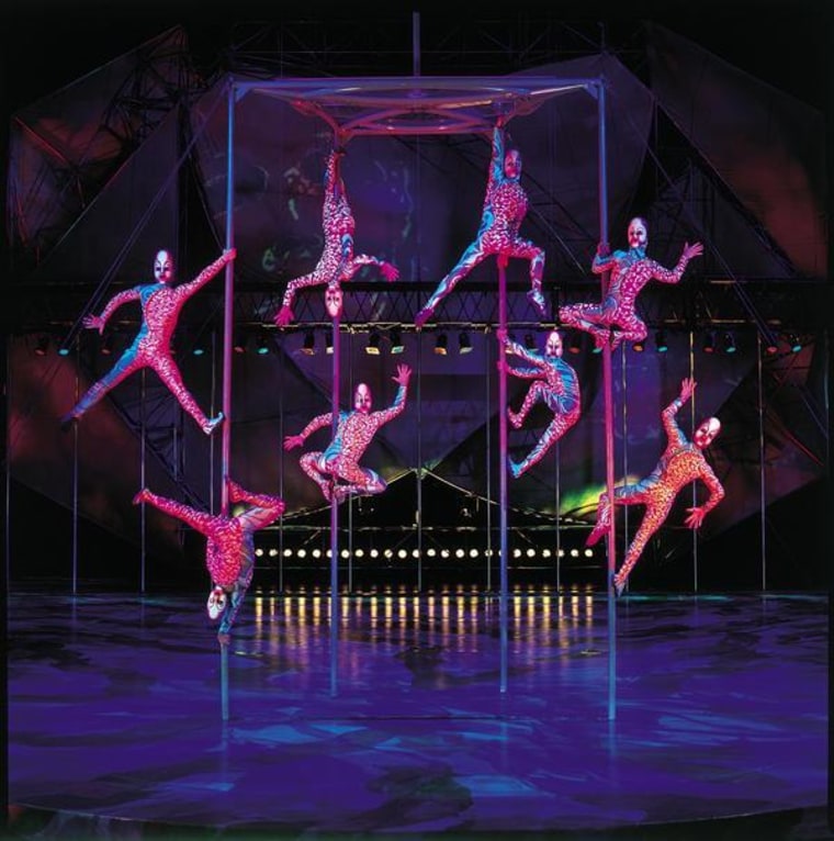 Mystere at Treasure Island Hotel-Casino is a tale of a child's fantastical dreams told in a succession of astonishing acrobatic acts performed by people in outlandishly colorful costumes.